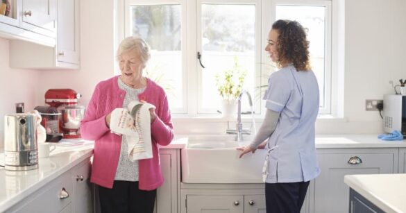 Caregiver cleaning table